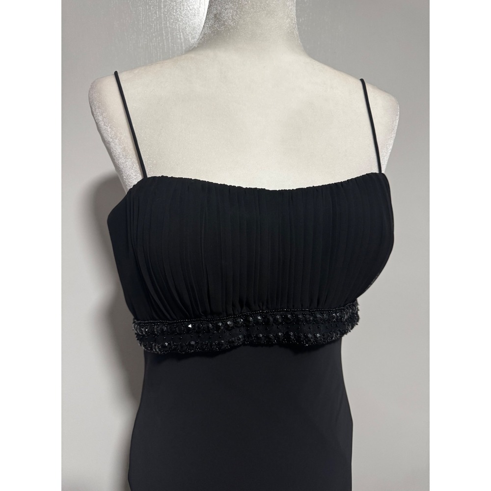 SL Fashions Black Beaded Empire Waist Cocktail Dress Midi Ruffle Hem Size 12 - Picture 2 of 3